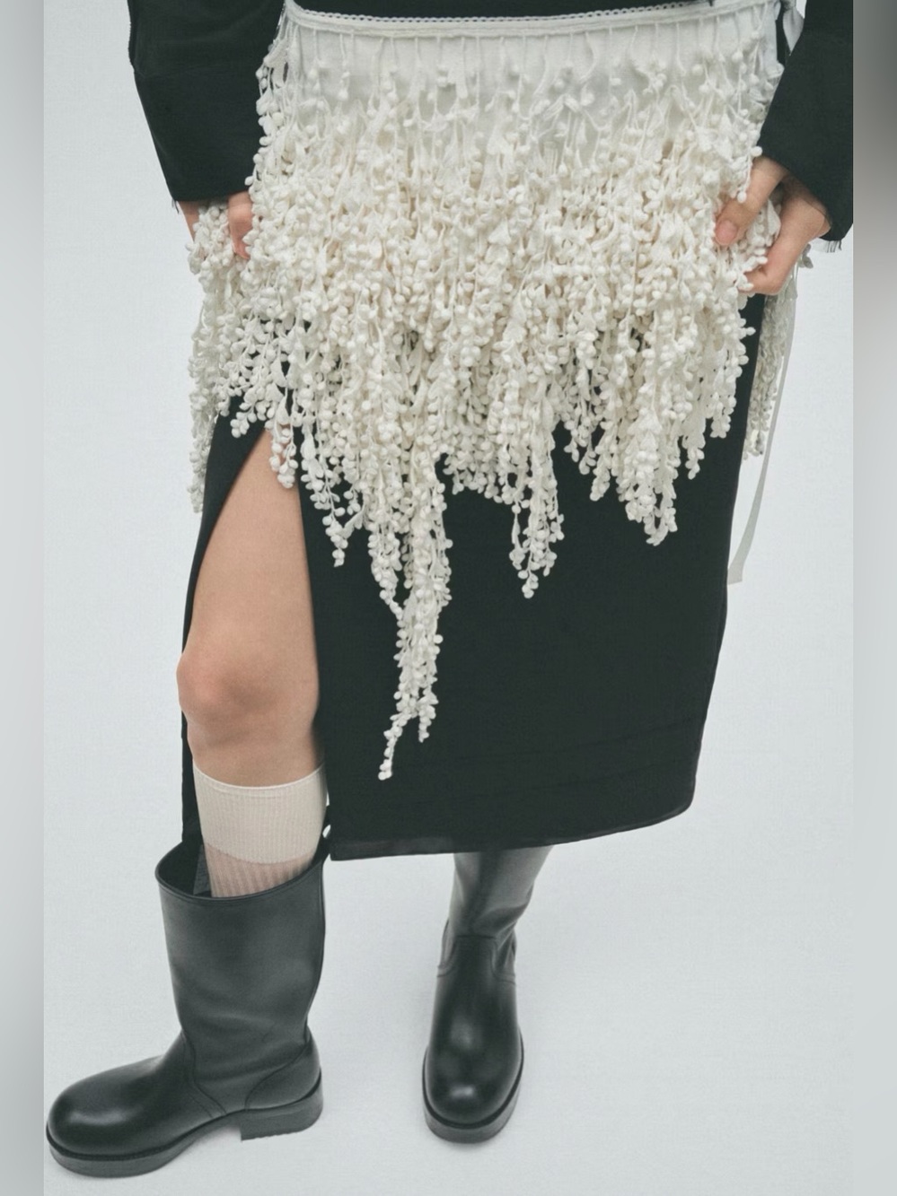 H&M Studio A/W 2026 Fringed Layering Skirt Ivory M/L NWT 1368756001